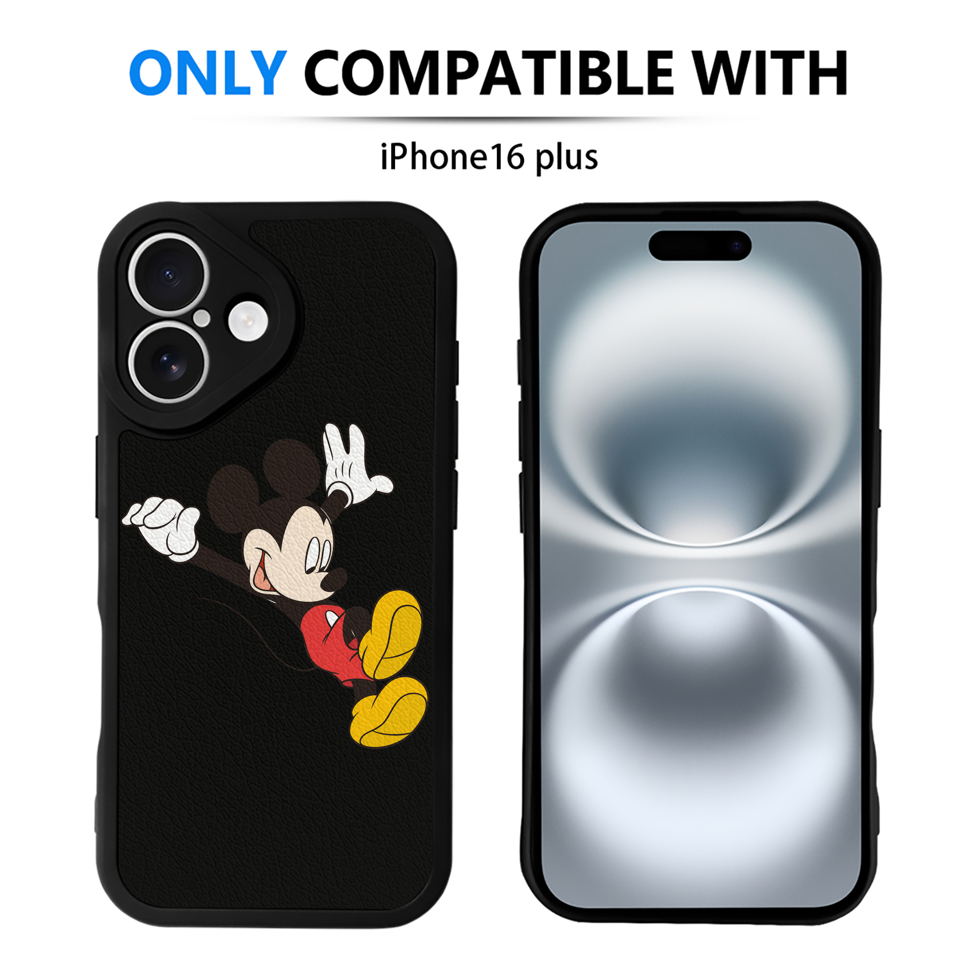 （画像用） ミッキーマウス Mickey Mouse 【iPhone 16シリーズ対応】シリコンスマホケース（レザー調） 材質：シリコン